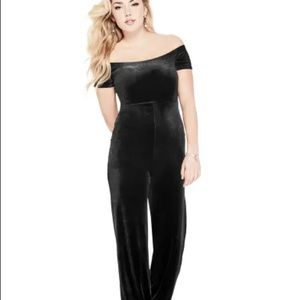 Off the shoulder black velvet jumpsuit✨